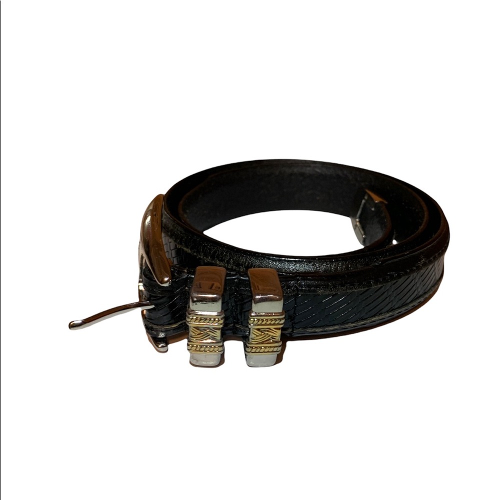 NICE Black Irvine Park Italian Leather Woven Belt Silver Buckle Size S 36in Long